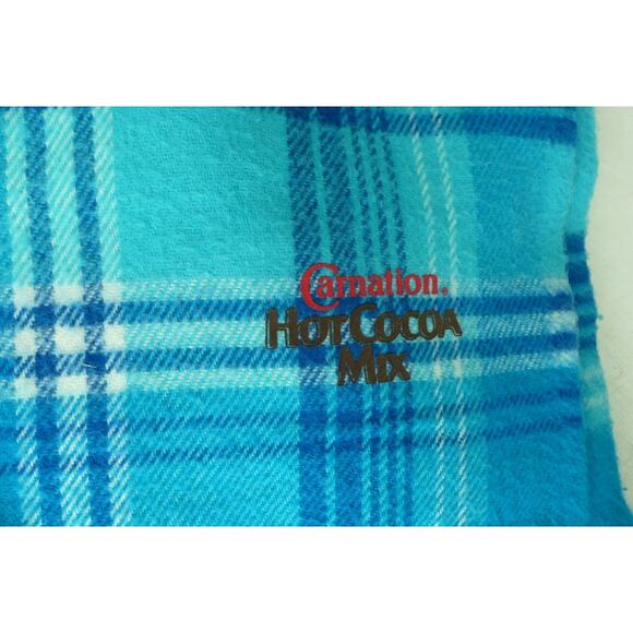 Carnation Hot Cocoa Blue Plaid Throw Blanket 52 x 54" Promo Teal Blue Fringe - Picture 2 of 8